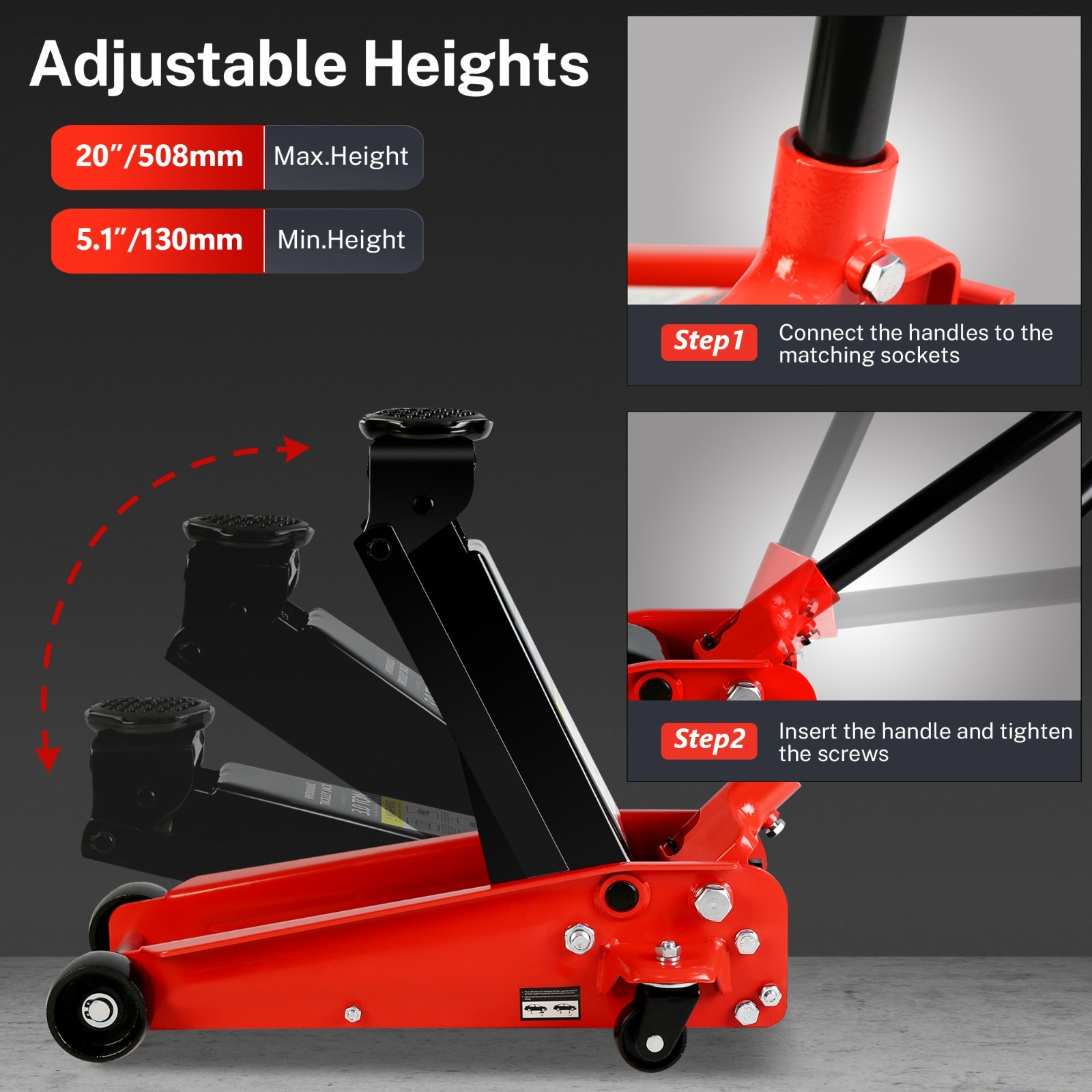 3 Ton Hydraulic Floor Jack with Single Quick Lift Piston Pump,Red