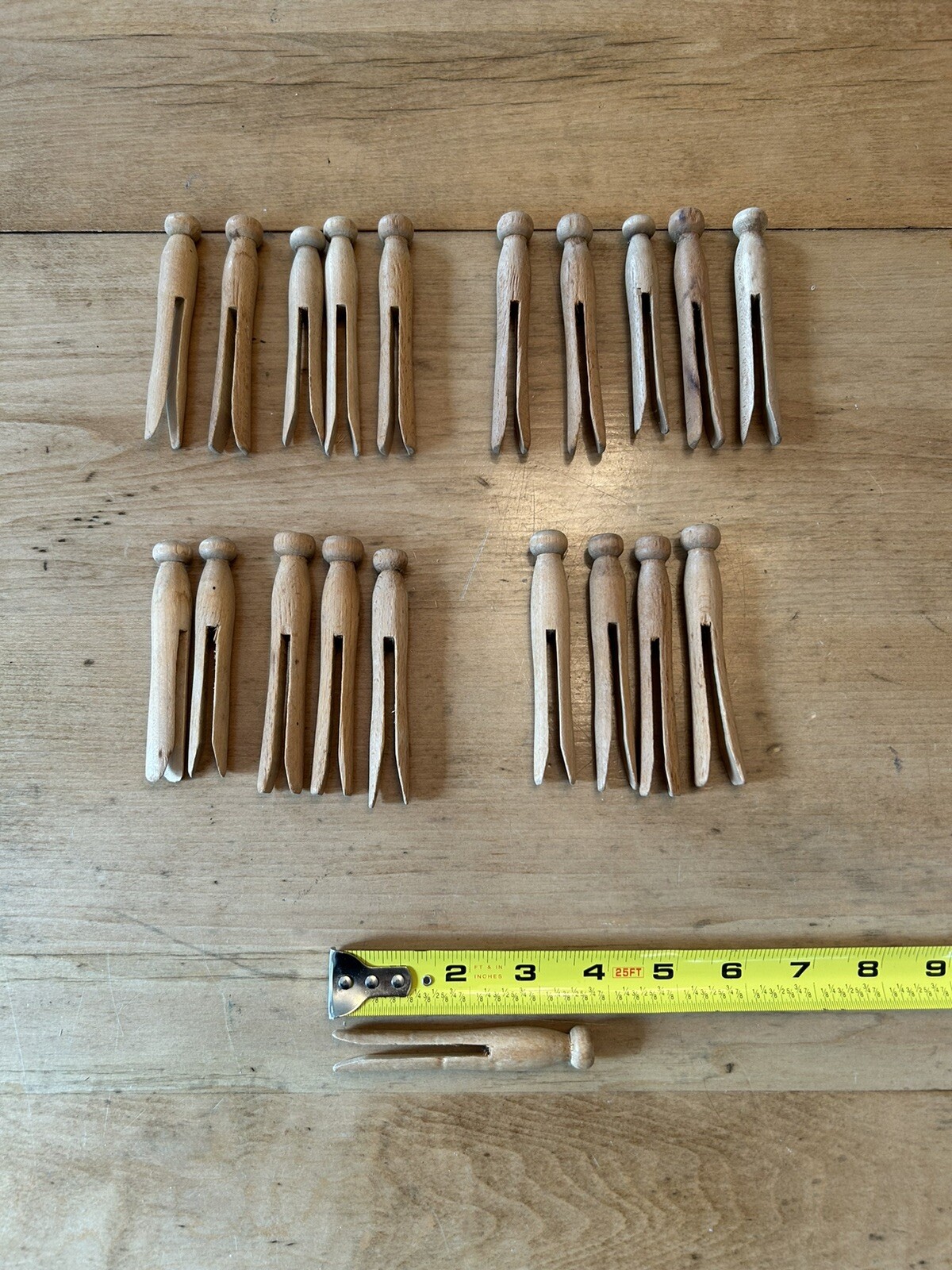 Vintage Wooden Clothes Pins 1950's/Crafts/Round Head Flat Top - 20 Quantity