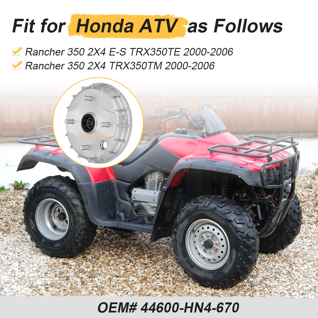 2000-2006 for Honda Rancher 350 2X4 TRX350TM Front Brake Drum 44600-HN4-670 ATV