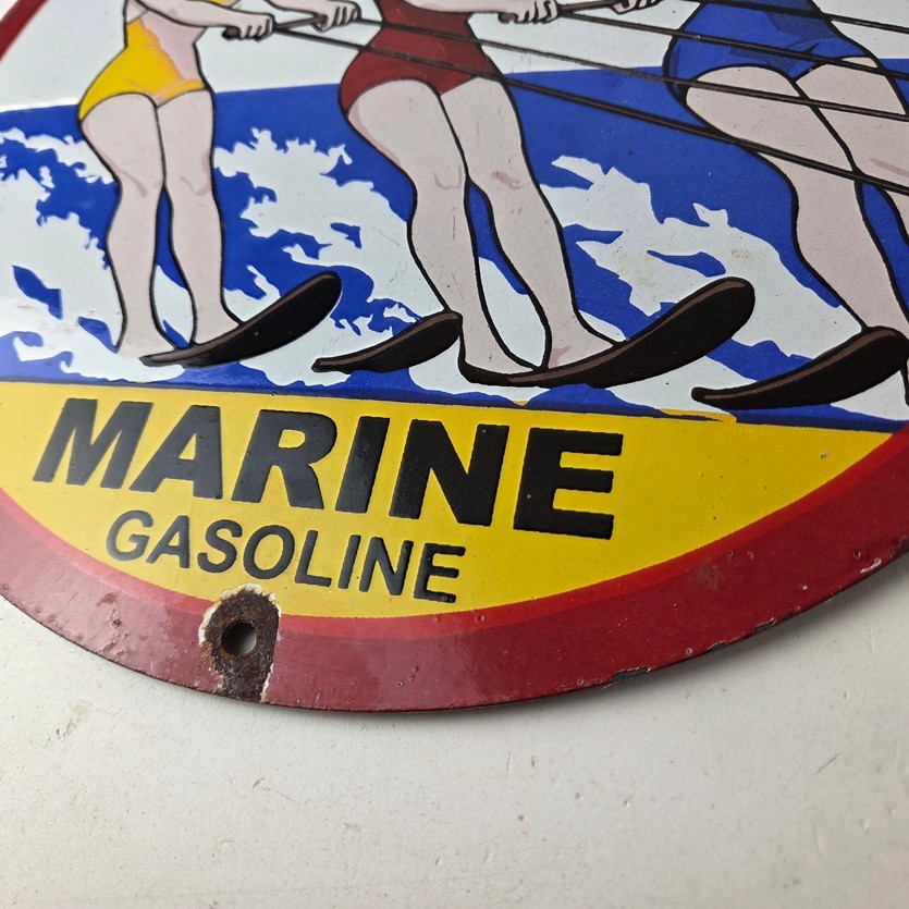 Vintage Union 76 Gasoline Sign - Porcelain Ski Show Gas Service Pump Sign