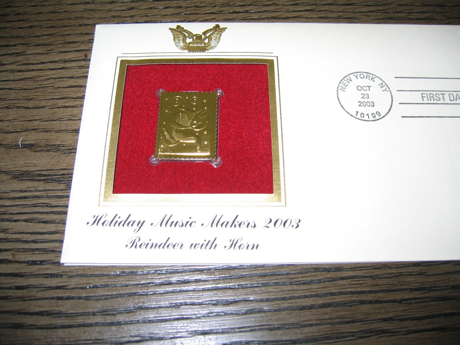 2003 Holiday Music Makers Reindeer With Horn FDC Replica Gold Golden Cover Stamp