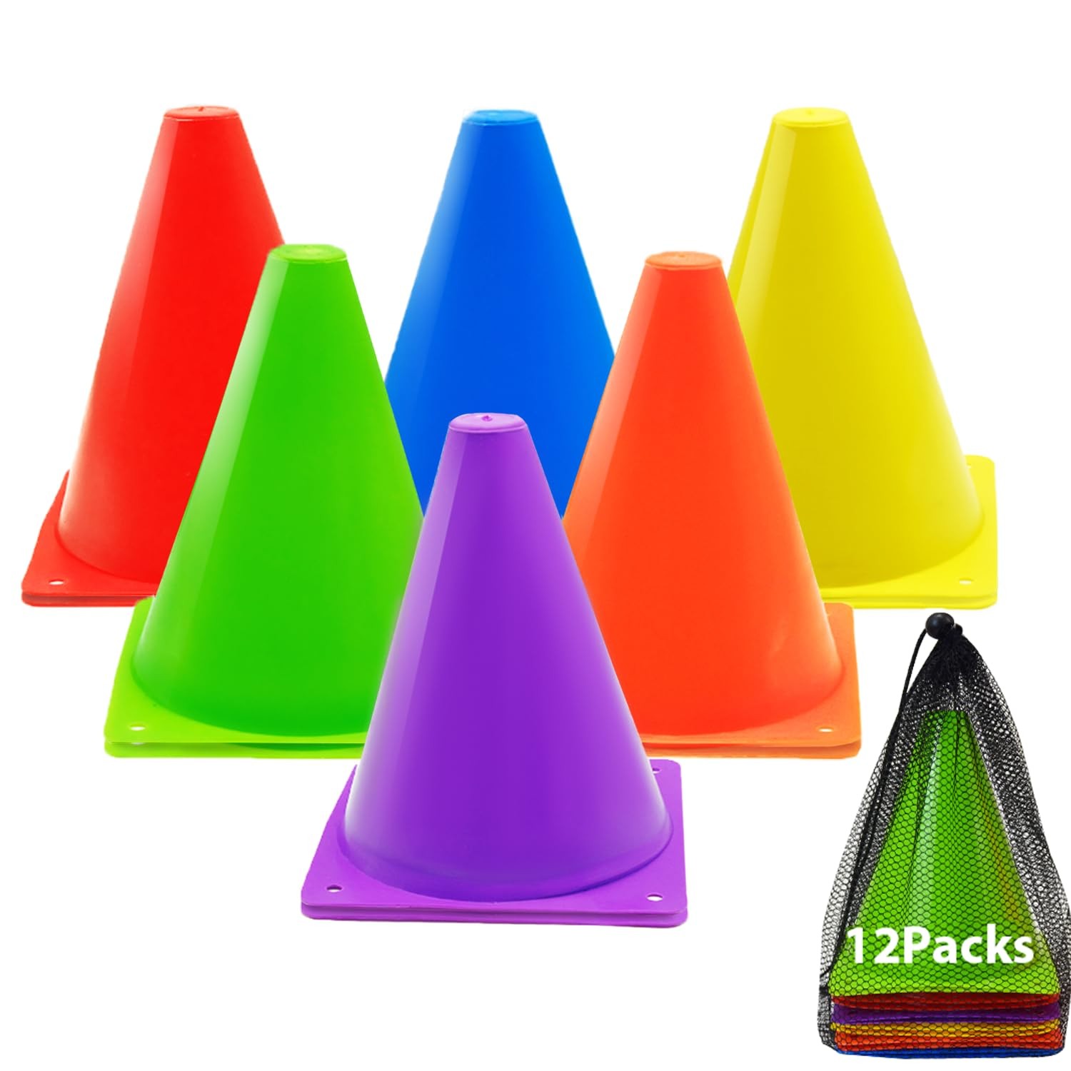 12Pcs Soccer Cones, 7" Soccer Cones for Training, Multicolor Cones Sports Soc...