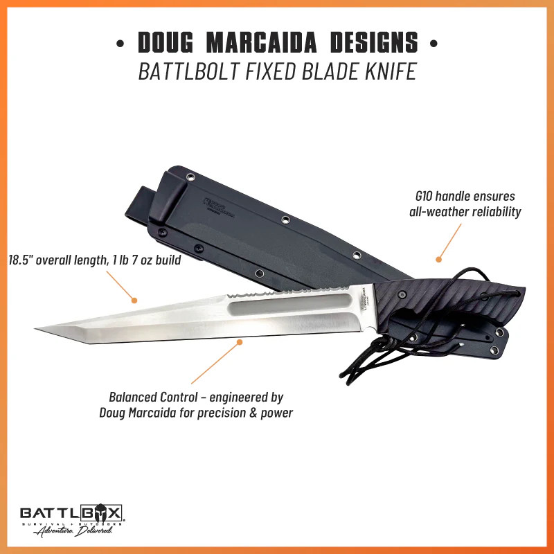 BattlBolt Fixed Blade Full Tang Machete Hunting Survival Knife by Doug Marcaida