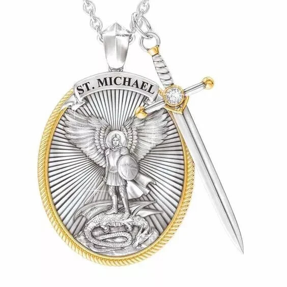 Catholic Patron the Archangel St. Michael Pendant Necklace Sword Lord Prayer