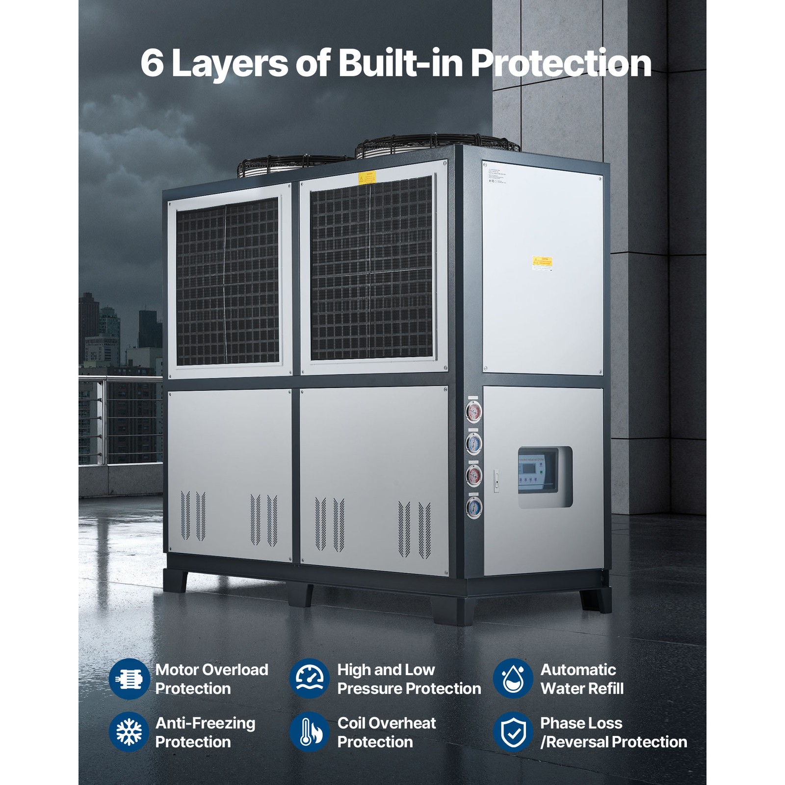 Uimoso Industrial Air-Cooled Water Chiller 25 HP 66-Gallon Tank LED Control Pane