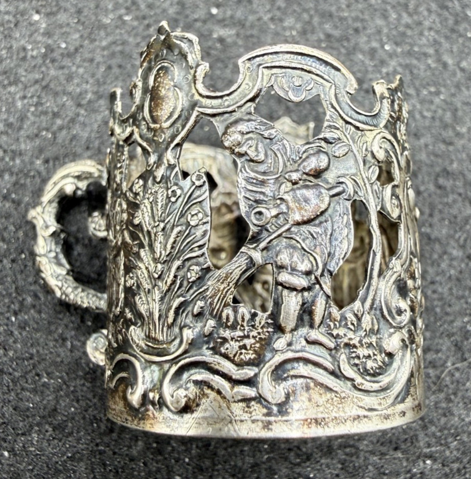 Hanau Storck & Sinsheimer silver cordial missing glass liner 14.7g garden scene