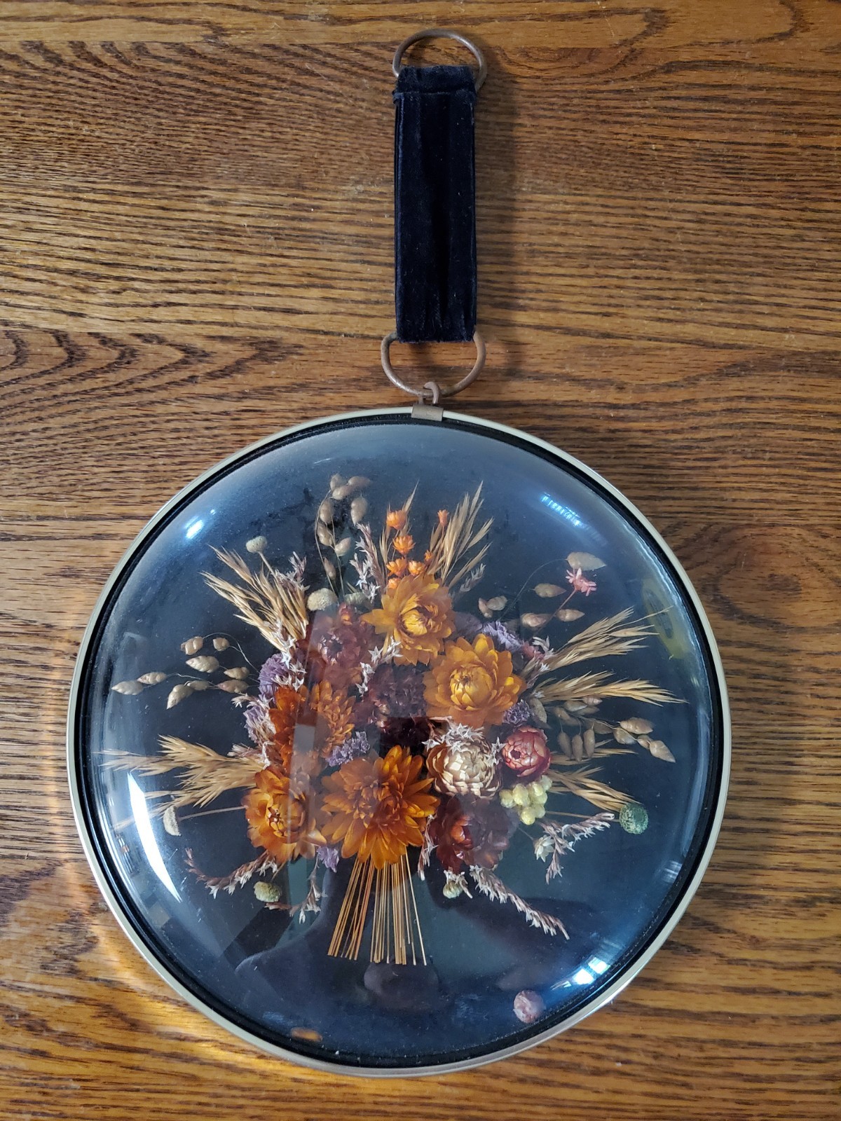Vintage Extra Large Cideart Dried Flowers Belgium Convex Glass