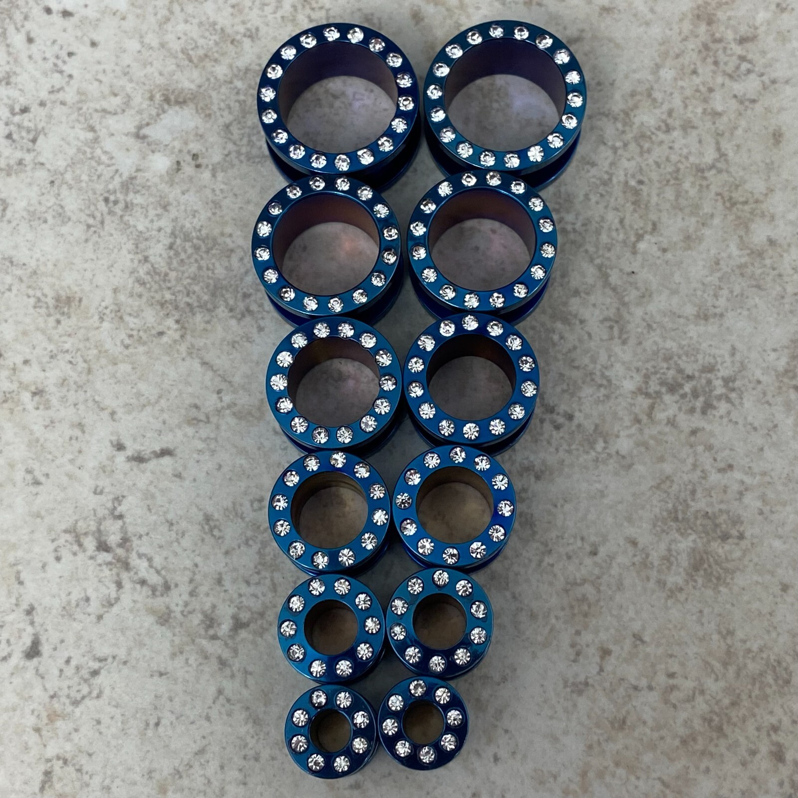 Pair of Blue CZ Steel Screw on Tunnels set gauges plugs PICK SIZE