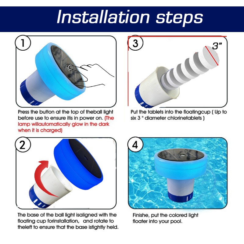 Solar Pool Chlorine Floater Dispenser with LED Lights Floating for Spa Hot Tub