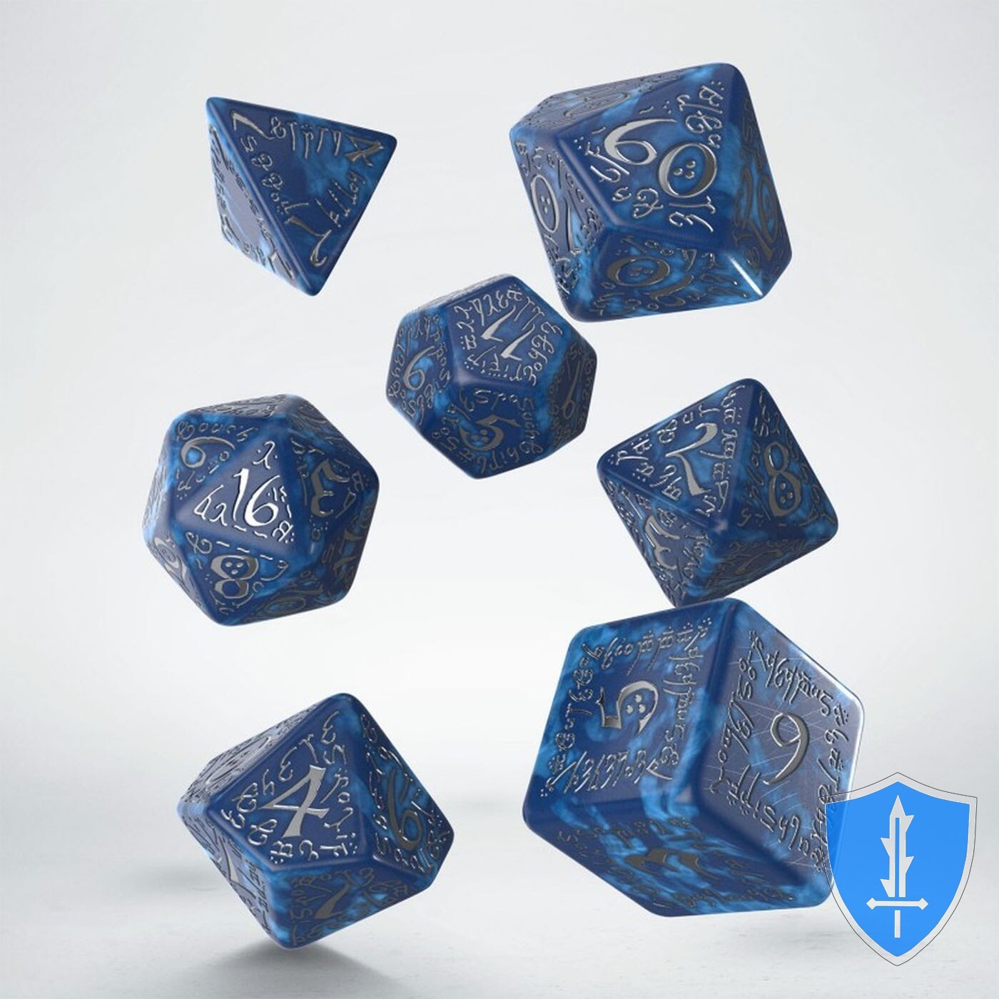 Q-Workshop Elvish Cobalt & Silver Dice Set (7) D&D RPG