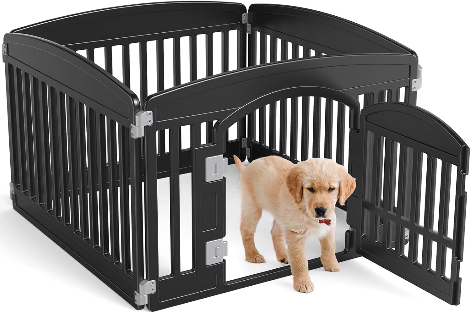 Pet Playpen Plastic Dog Playpen Lockable Sliding Door 4/6 Panel 24in Suction Cup