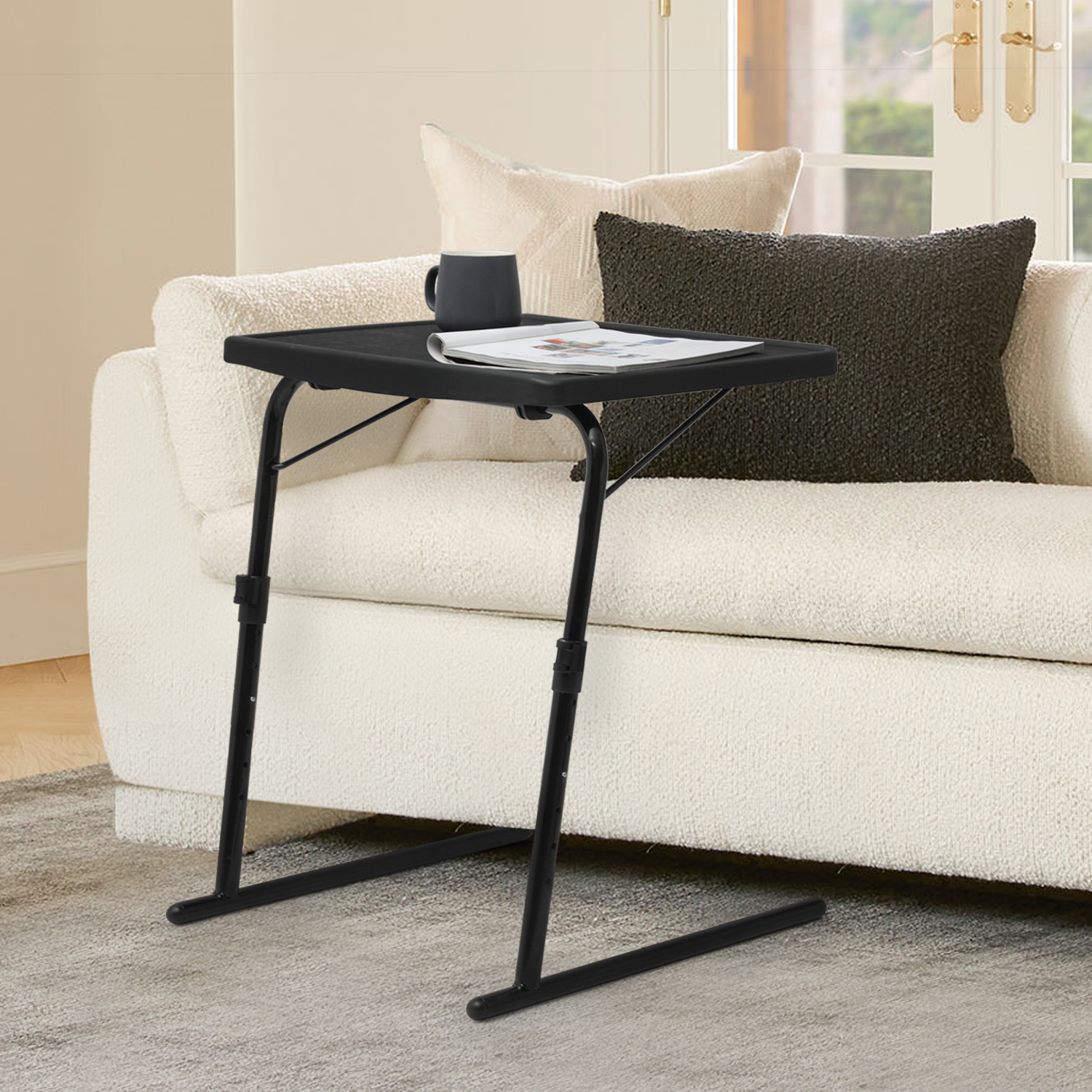 Black Folding Portable TV Tray Laptop Desk Adjustable Sofa Bed Side Dinner Table