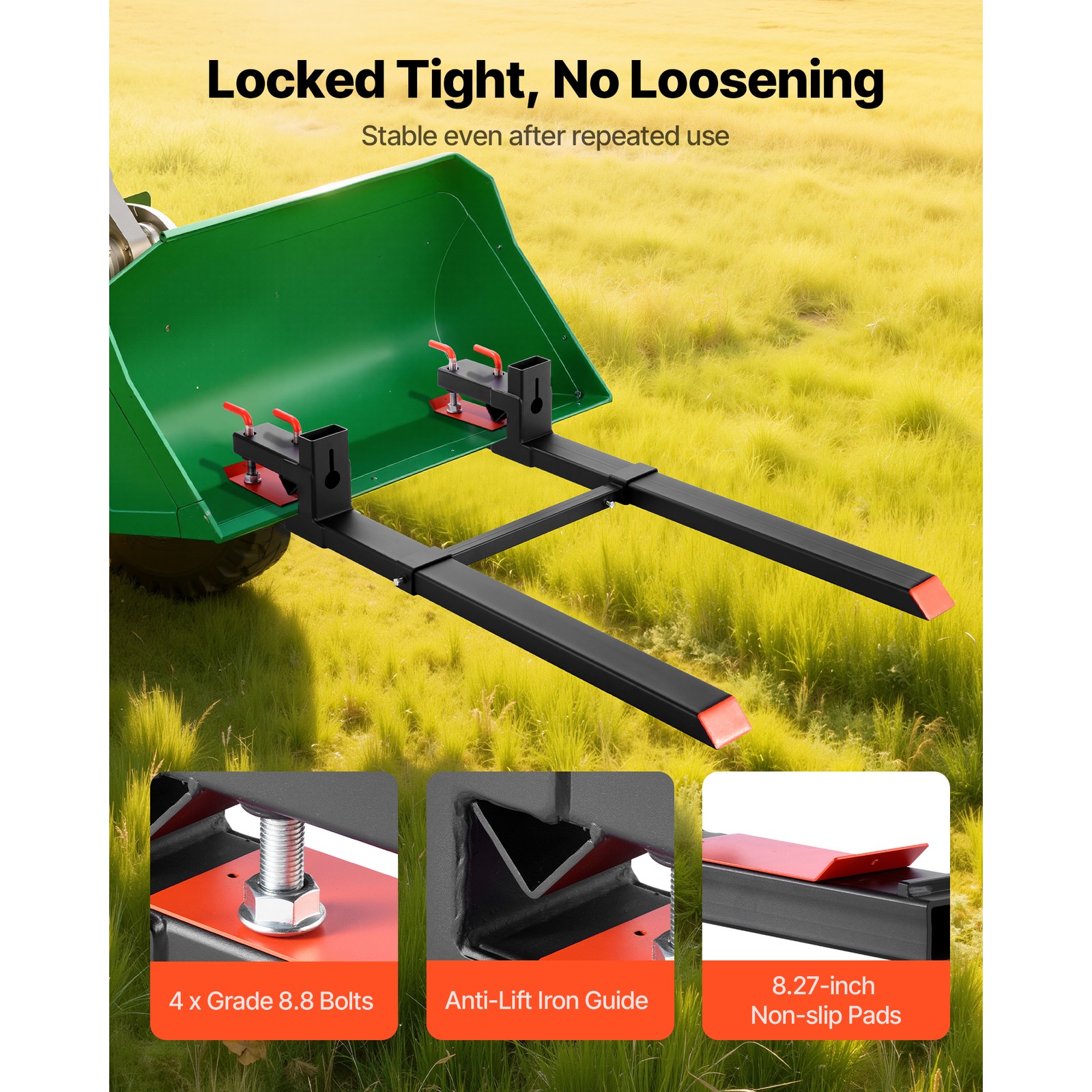 Uimoso 60 inch 4000 lbs Clamp On Pallet Forks, Tractor Forks with Stabilizer Bar