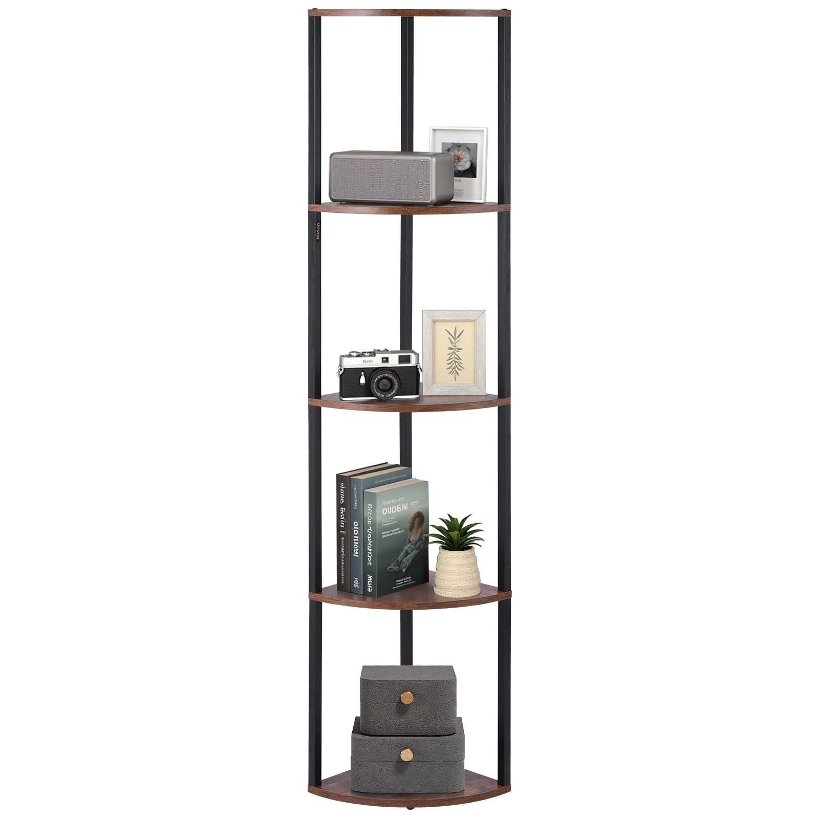 5 Tier Corner Shelf Tall Corner Stand with LED Light Narrow Display Rack