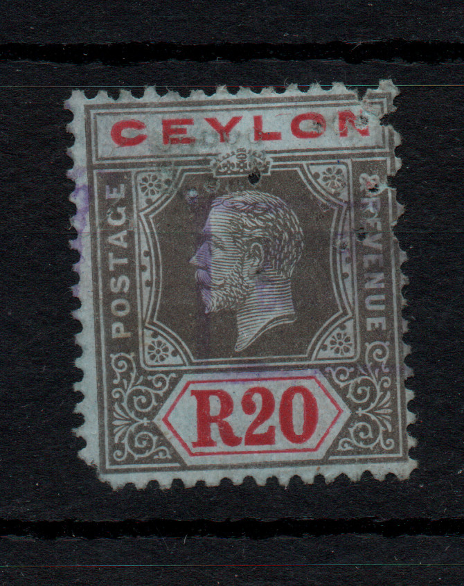 Ceylon KGV 20r black, red & blue used faults SG319 WS45928