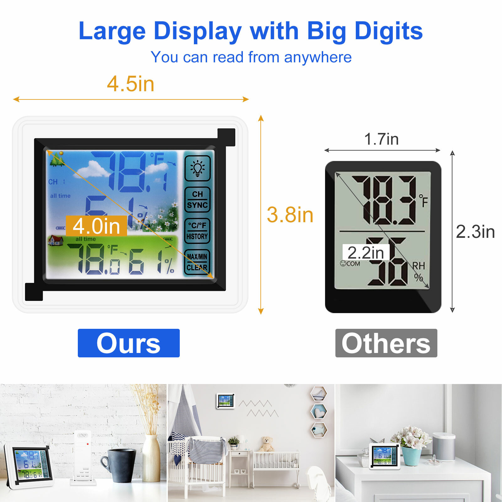 Thermometer Digital LCD Hygrometer Temperature Humidity Meter Indoor/Outdoor