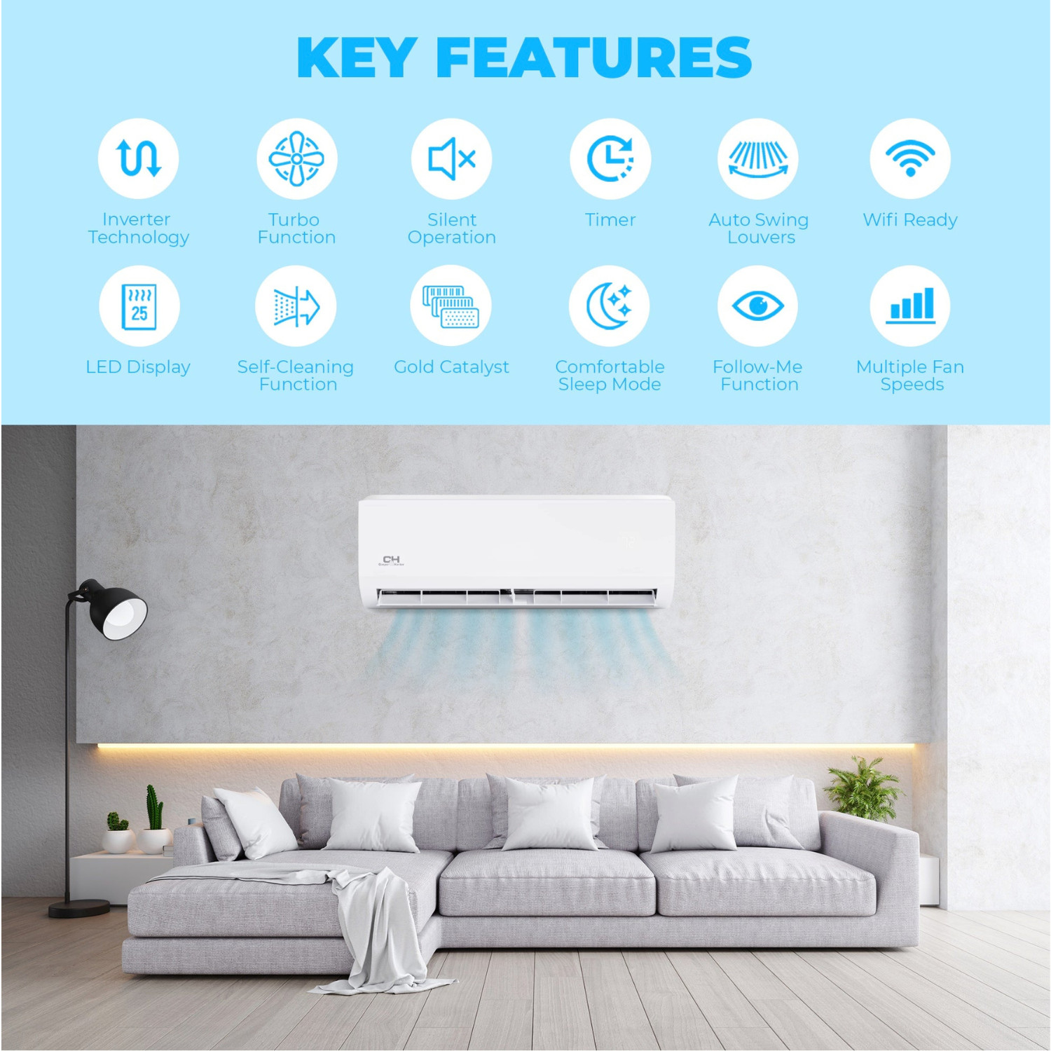 55000 BTU Tri 3 Zone Mini Split Heat Pump Air Conditioner 12000 24000 24000