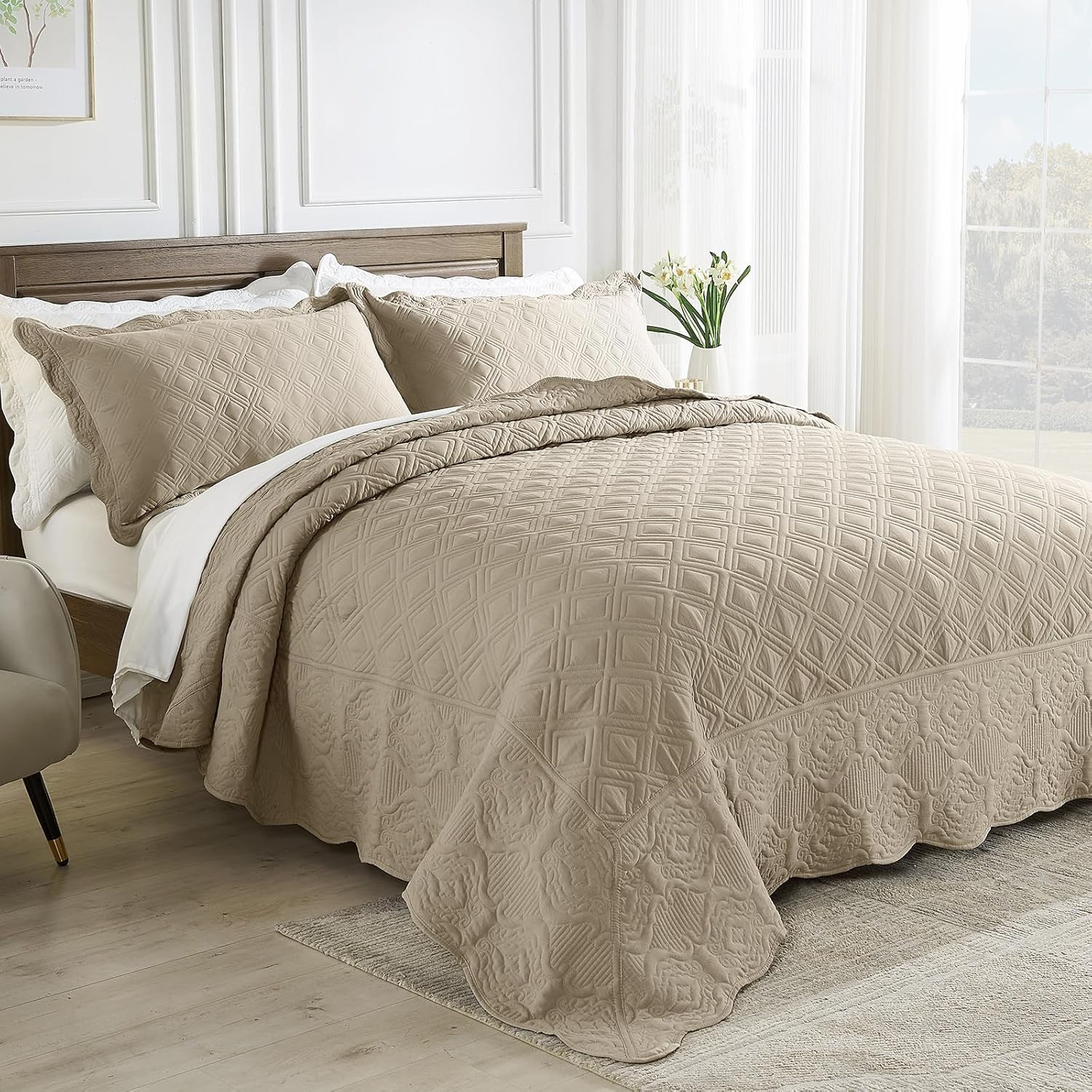 Alaskan King Bedspread Set - Oversized King Bedspreads, 132X120 Inches, Extra Wi