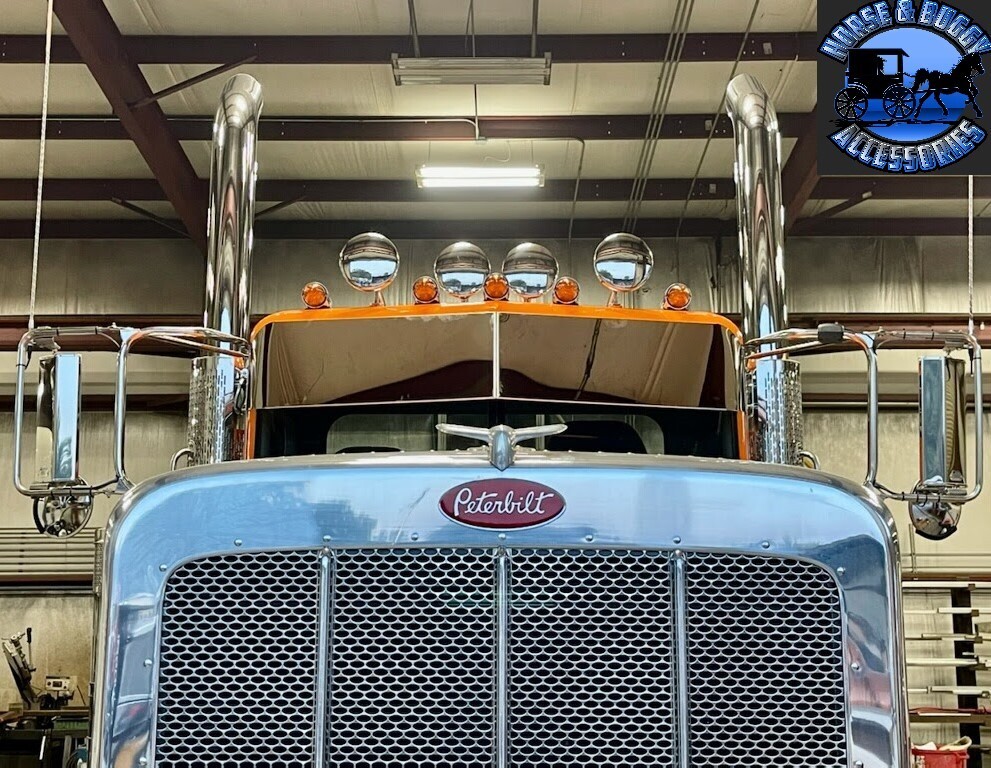 Rollin low Peterbilt 14" straight flat bottom visor 14 gauge 304 s.s. 379 389