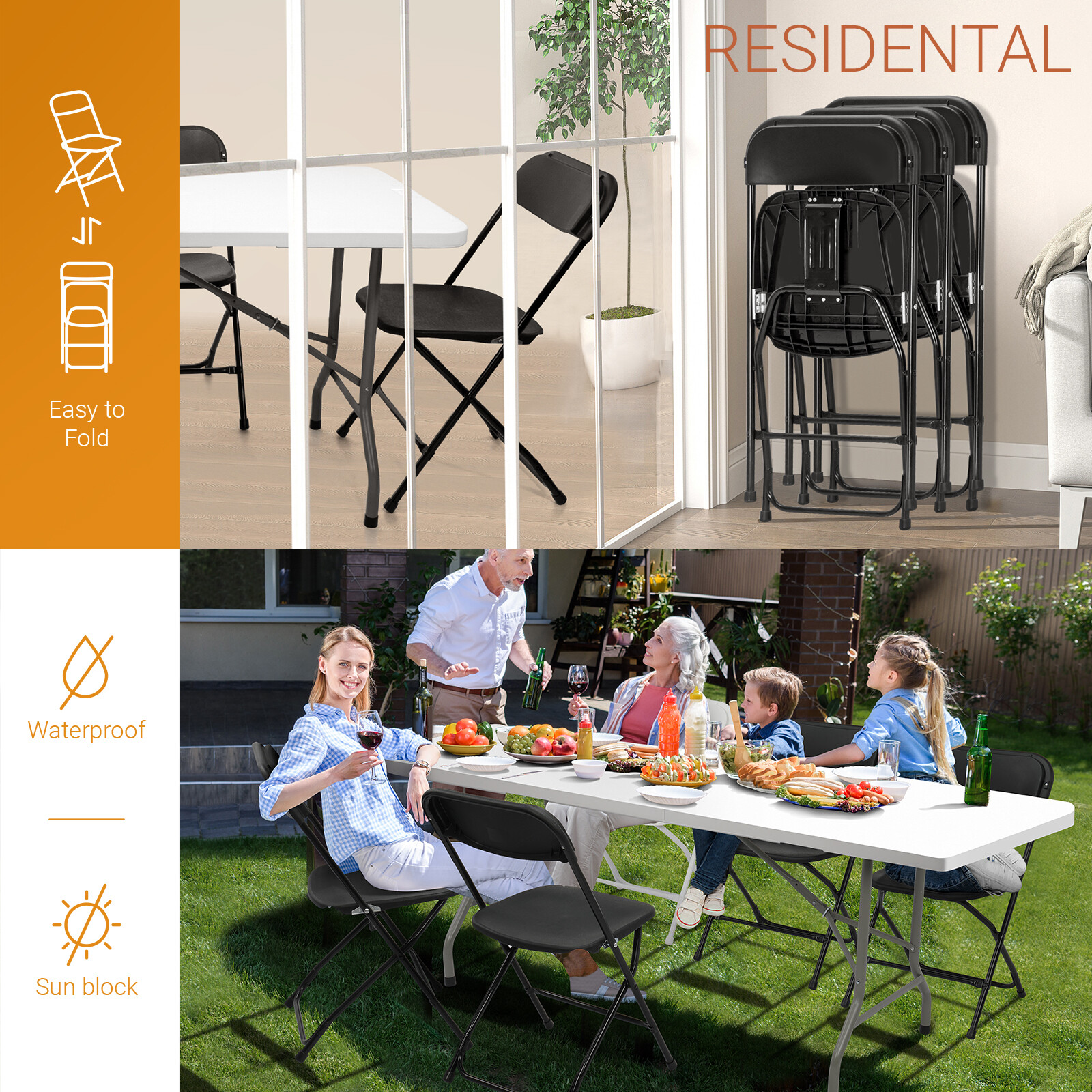 (4-10 Pack) Plastic Folding Stackable Chairs Seat Office Home Wedding Party