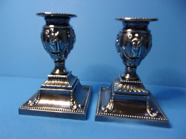 Antique Victorian Dwarf Urn Silverplate Candlesticks Richard Hodd & Son London