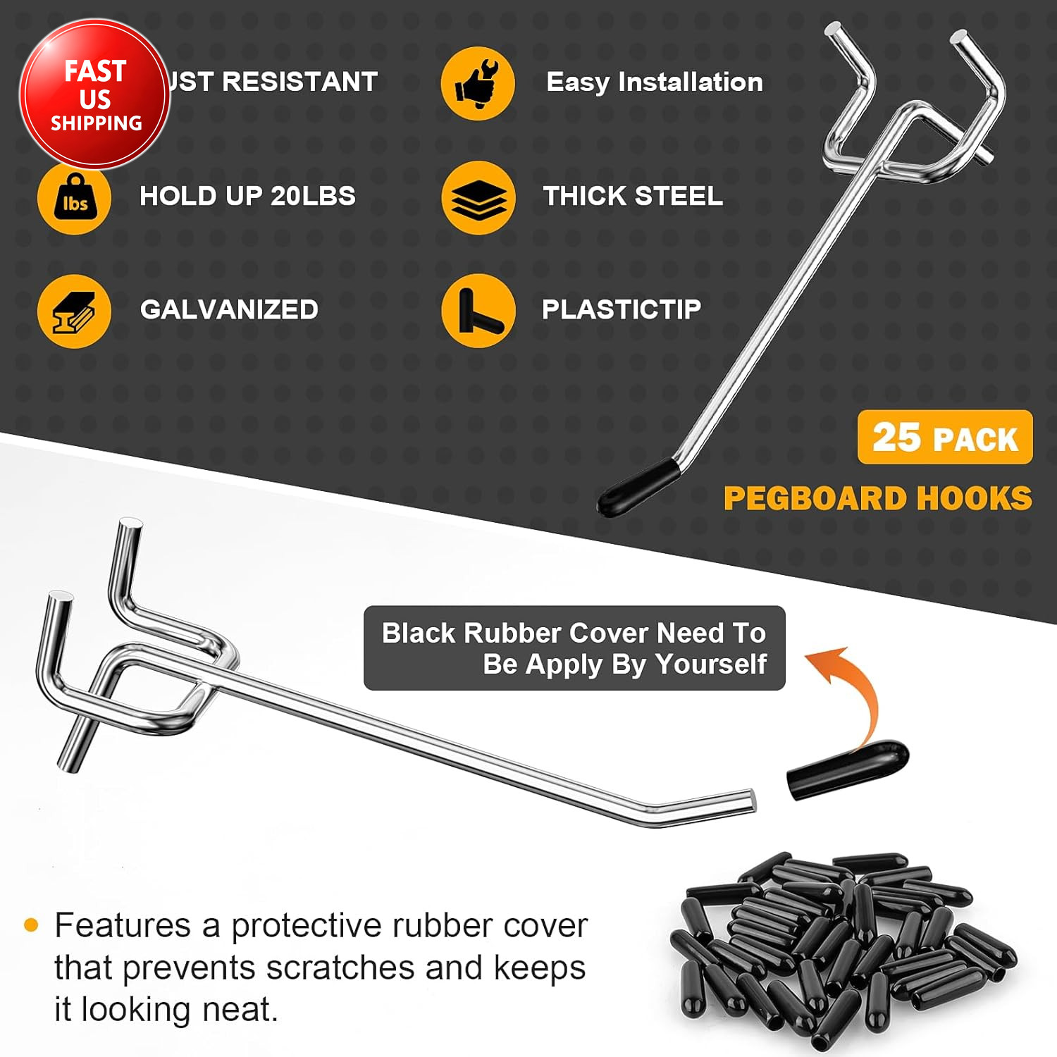 Pegboard Hooks, 25 Pack 4 Inch Peg Board Organizer Accessories for Hanging Fit 1