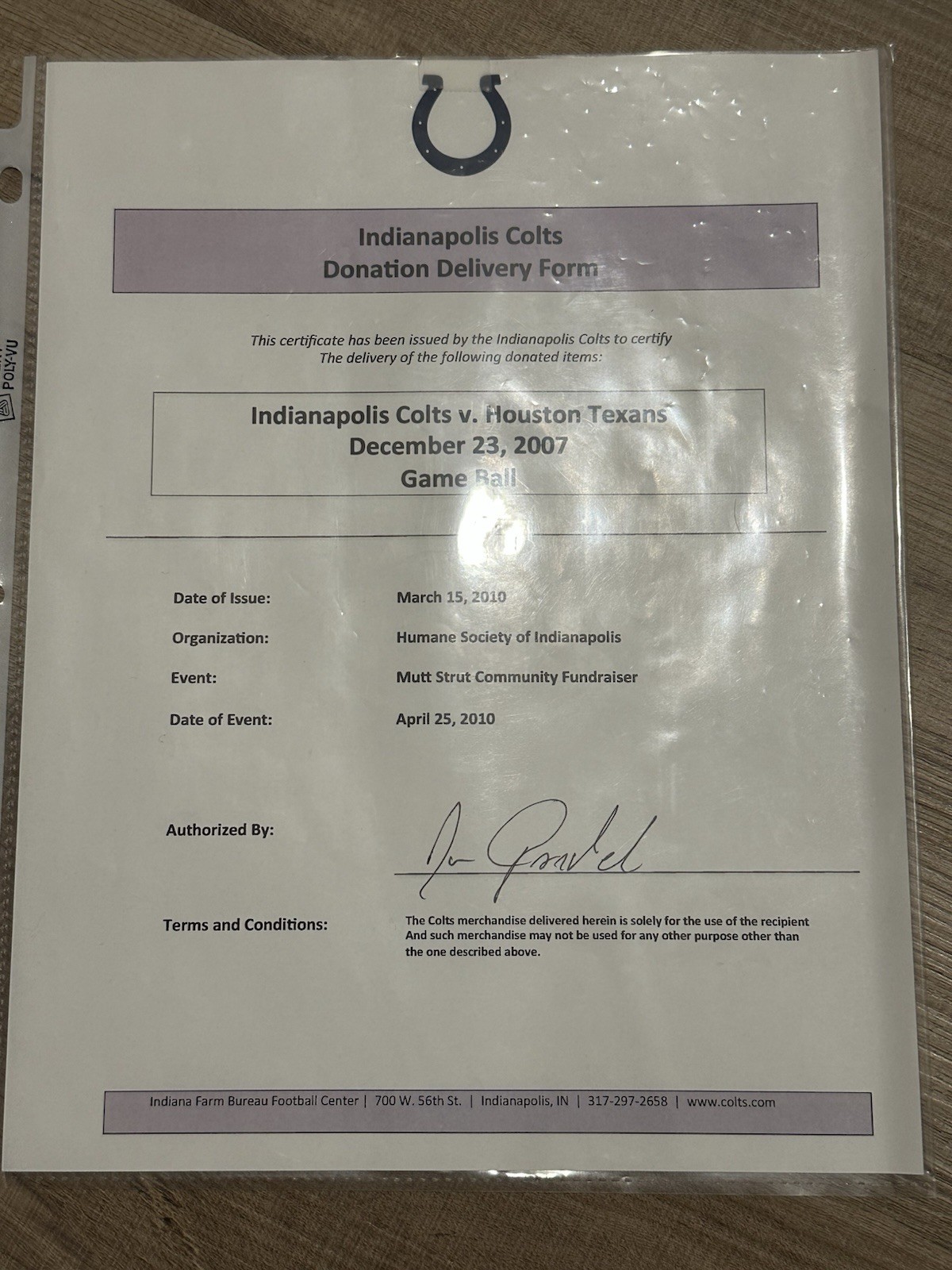 Indianapolis Colts Game Used Football 2007 Peyton Manning