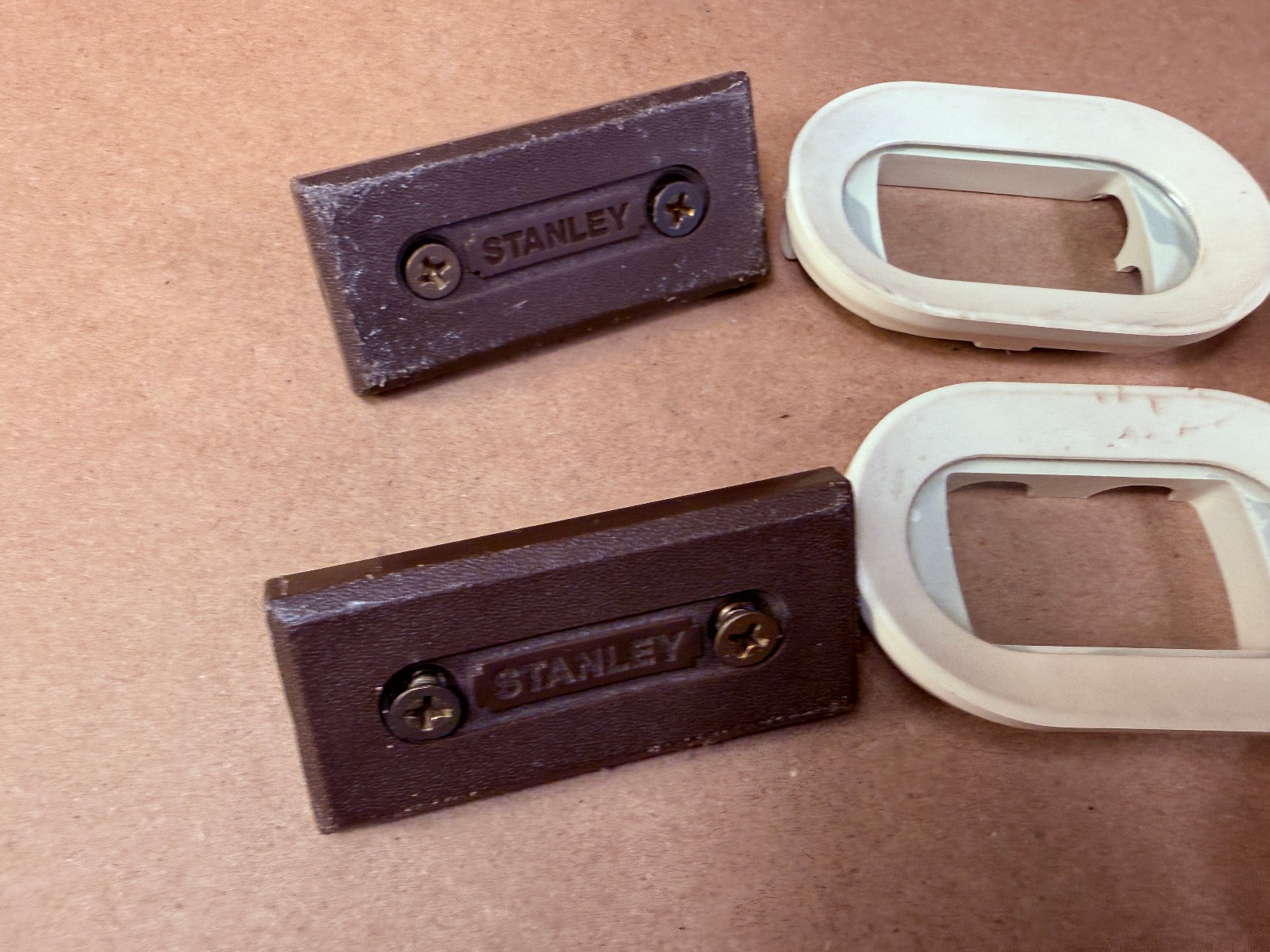 Set of Vintage Stanley Level End Plates Caps with Vial Covers and Surrounds