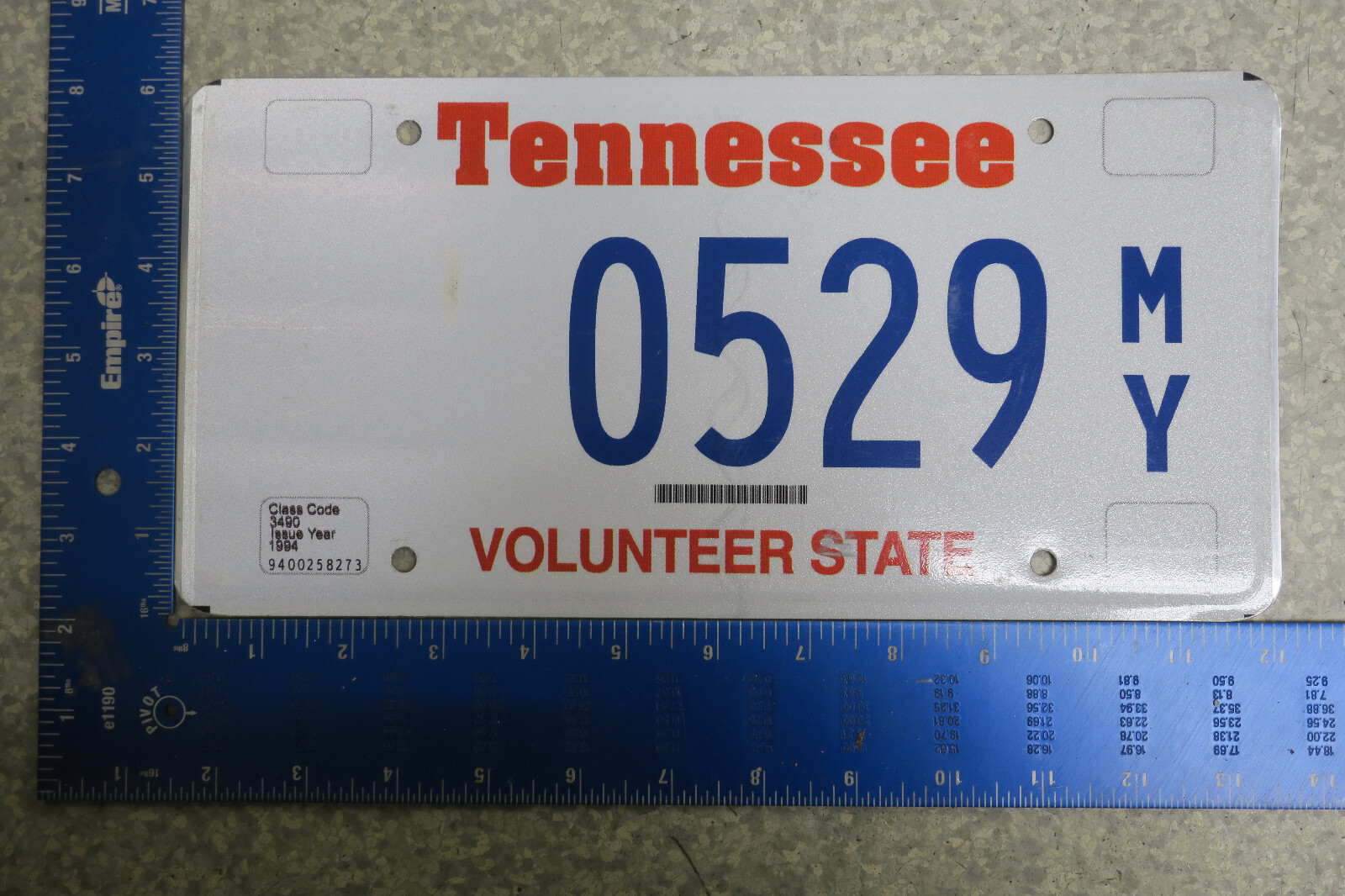 Tennessee License Plate Tag 1994 94 TN 0529 MY