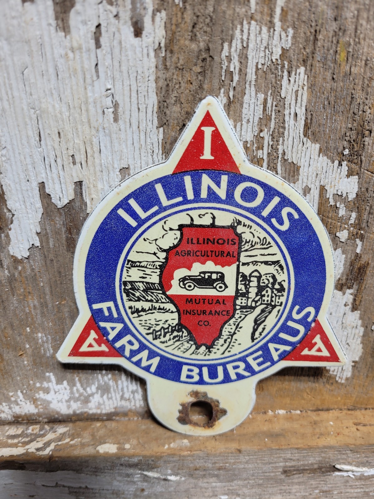 VINTAGE FARM BUREAU PORCELAIN SIGN OLD ILLINOIS FARMING FARMER FARM TAG TOPPER