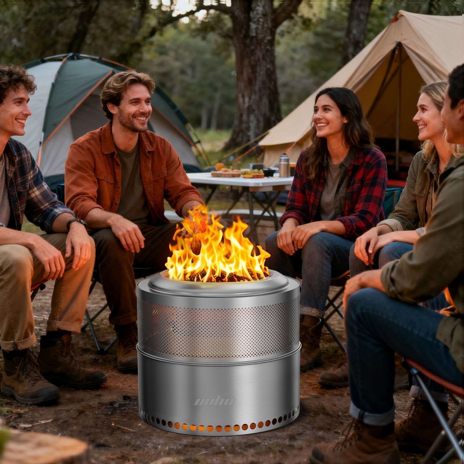 4-6 People 20'' Smokeless Fire Pit Wood Burning Portable Stainless Steel Outdoor