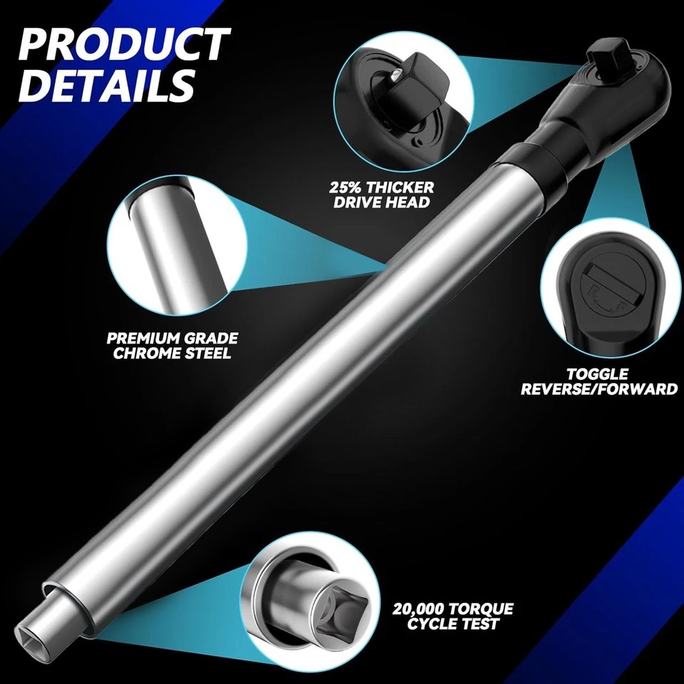 1/2" Offset Extension Wrench, Impact Ratchet Extender for Electric Drill, with 3