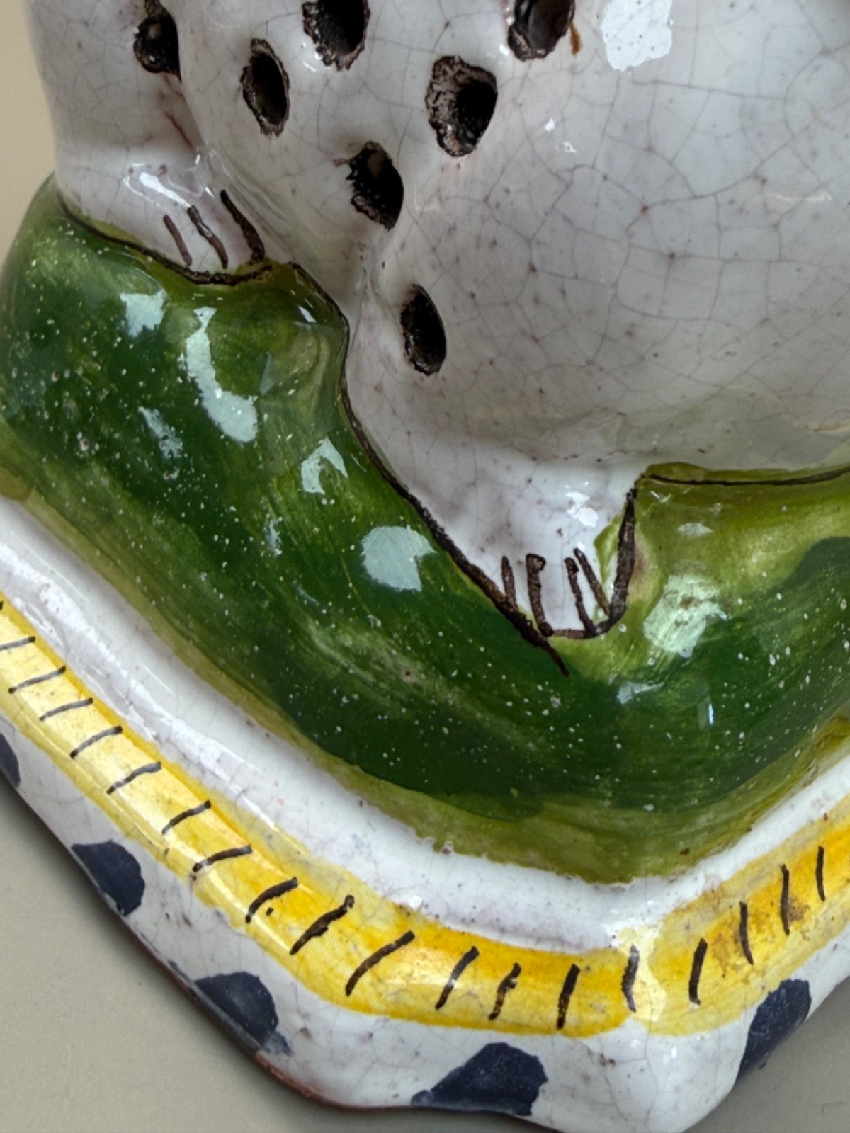 From Portugal Vintage Ceramic Pomander Potpourri White Bunny Rabbit signed H. J.