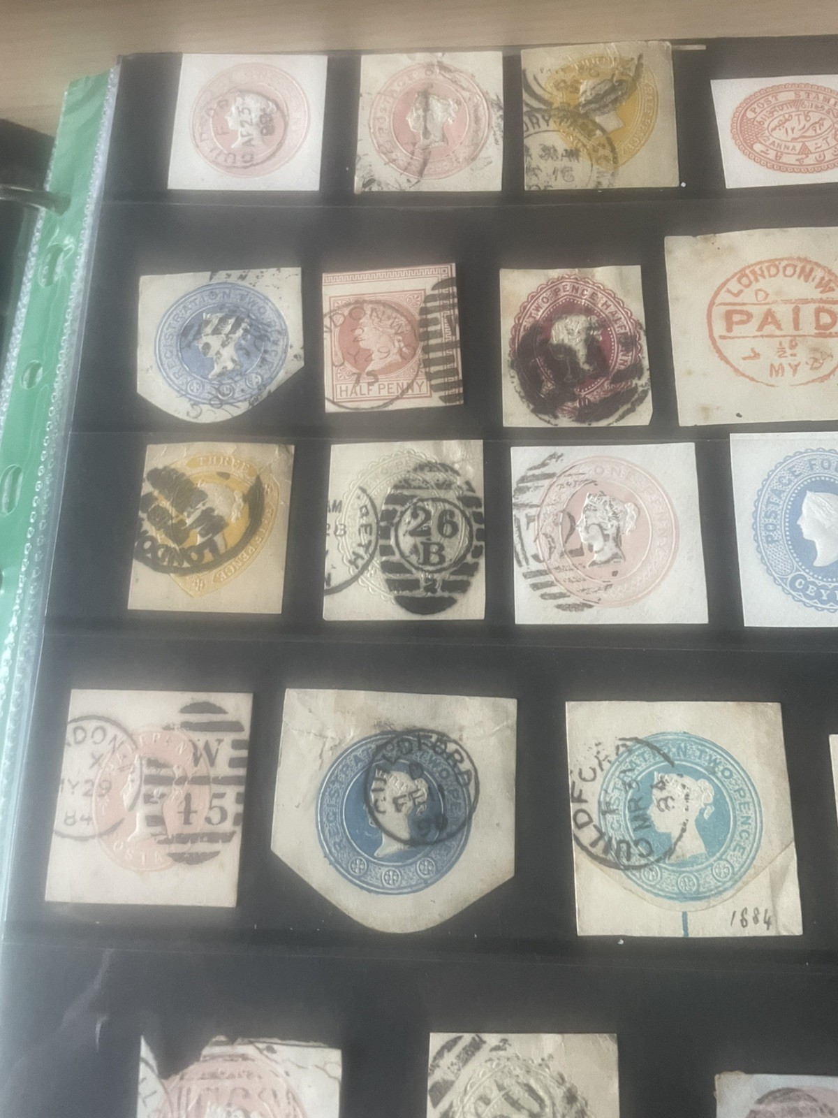 GB QV Stamps Postal Cards Envelopes Cut Outs X 34