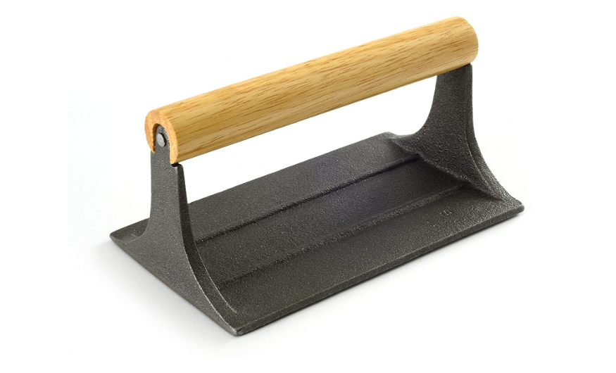 Bacon Press Cast Iron Wood Handle Grill Pressing Steak Cooking Burger Ham BBQ US