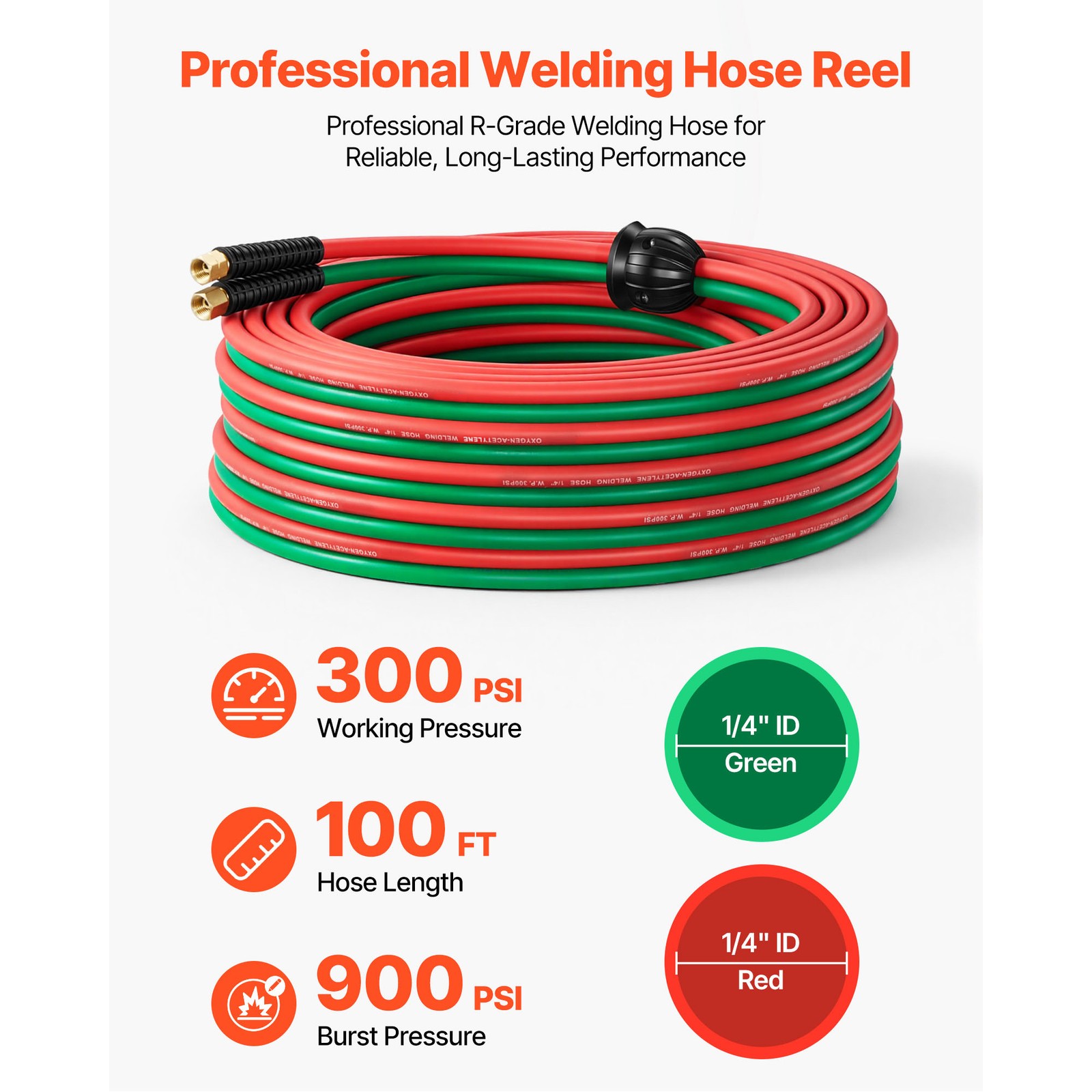 Uimoso Retractable Welding Hose Reel 1/4" x 100FT Oxygen Acetylene Rubber Hose