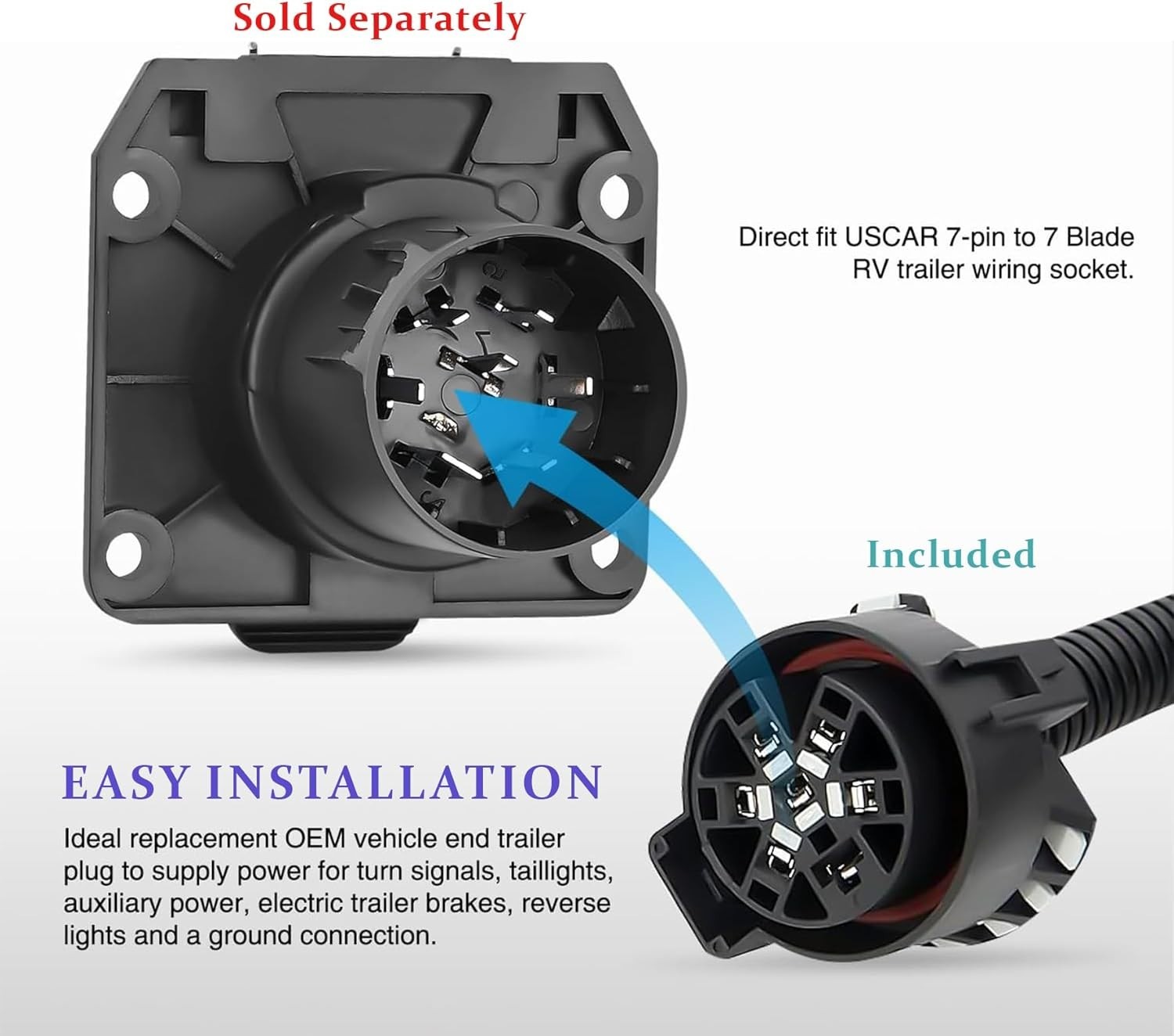 7 Way & 4 Flat Trailer Tow Hitch Wiring Plug Receptacle & USCAR Connector