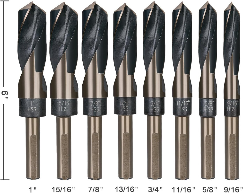 8pc HSS Cobalt Silver & Deming Drill Bits Set, Large Size 9/16" to 1", Reduced 1