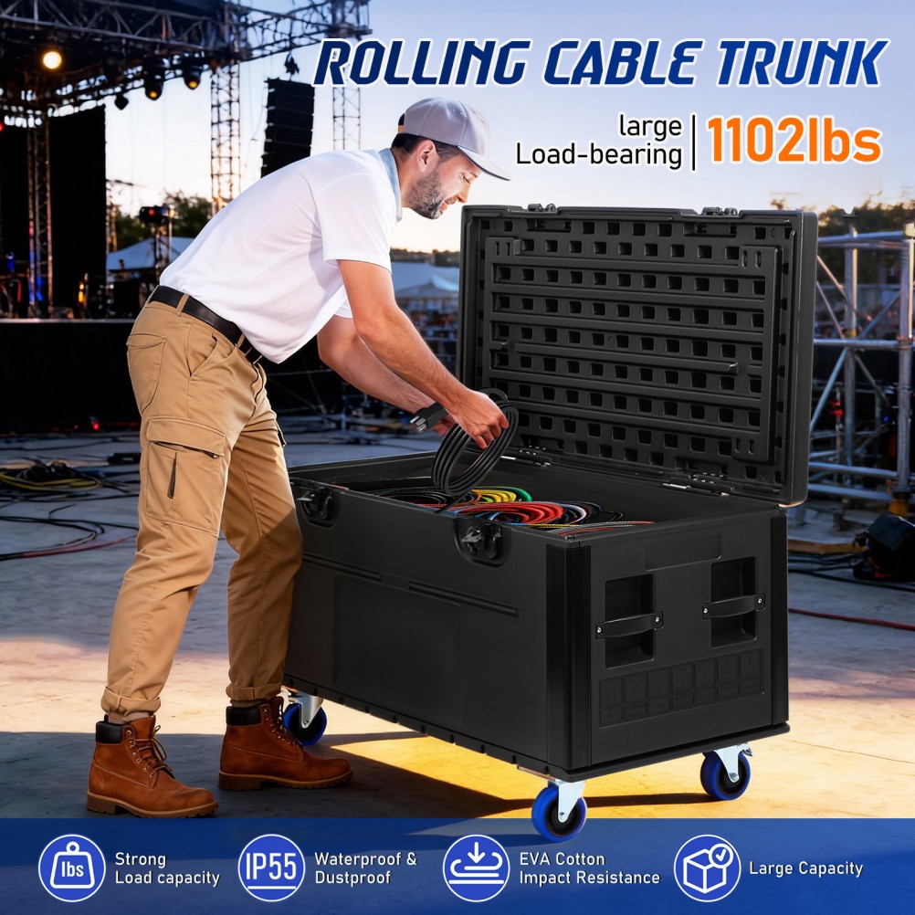 44"x22"x25" Cable Trunk Road Case with Wheels Professional Stackable Road Case
