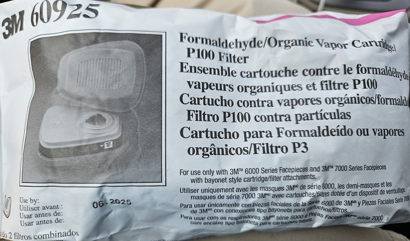 3M60925 Formaldehyde Organic Vapor P100 Replacement Respirator Cartridge Filters