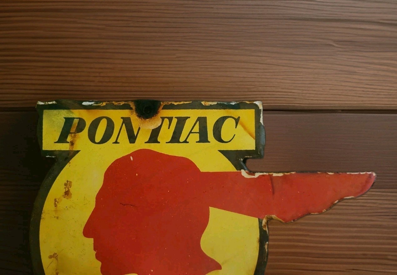 Vintage Pontiac Porcelain Sign General Motors Firebird Trans am Camaro Gas Oil