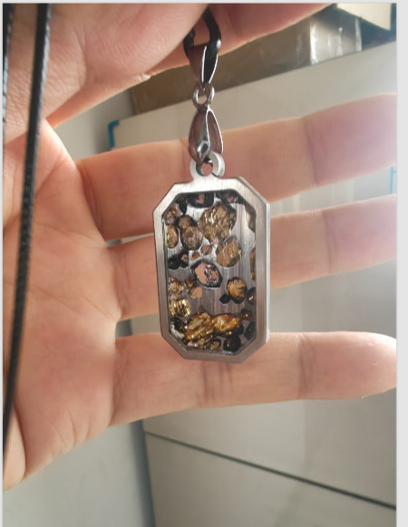 Pallasite meteorite pendant ,Brenham meteorite Necklace QB343