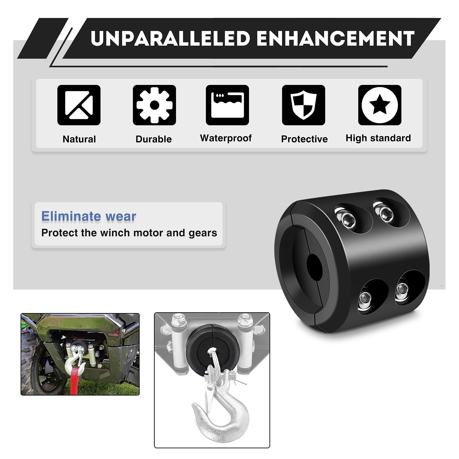 ATV UTV Winch Stopper Rubber Heavy Duty Cable Line Saver Waterproof Rope Hook