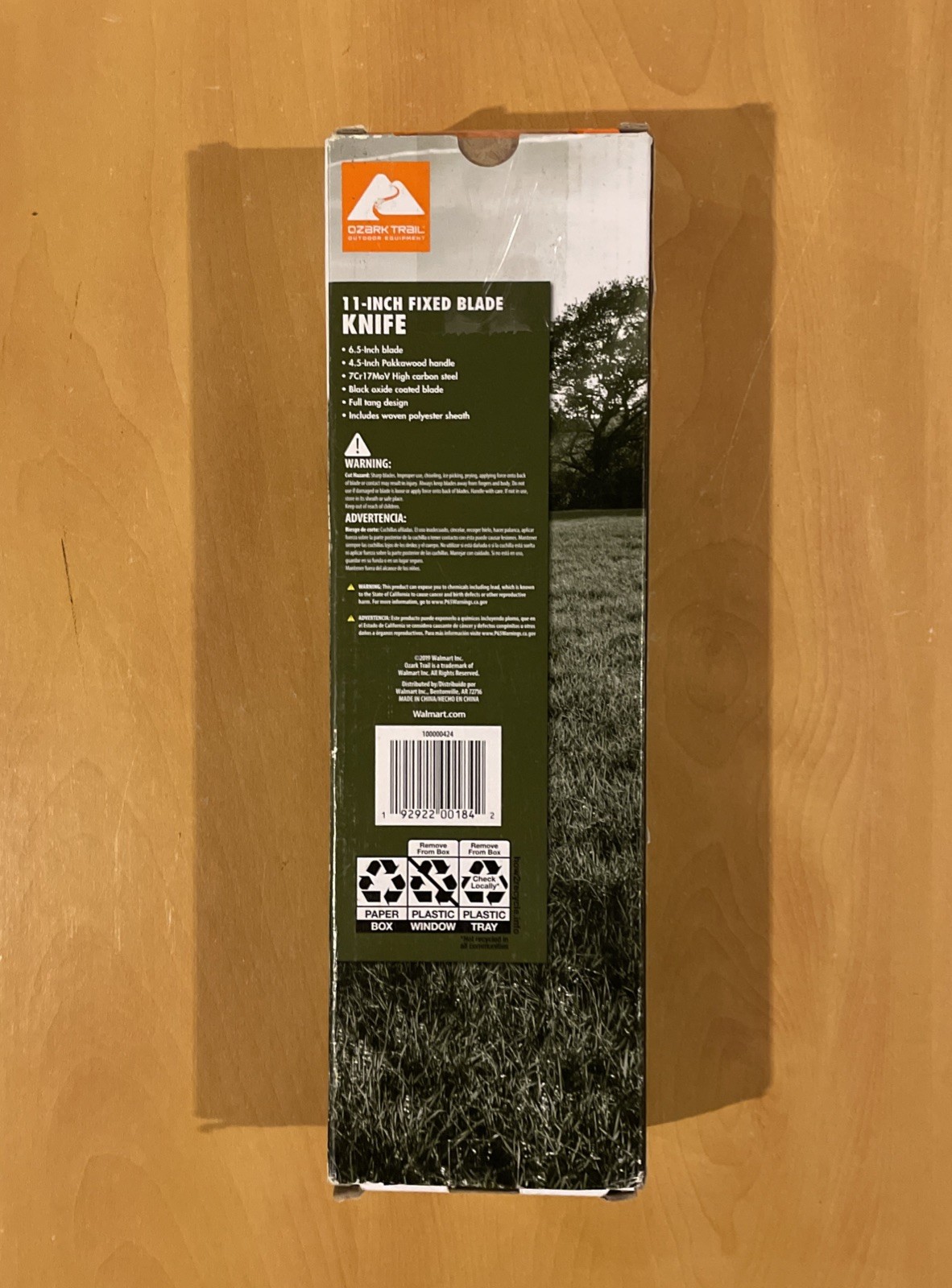 Ozark Trail Pakkawood Handle High Carbon Steel 11''Fixed Blade Hunting Knife New