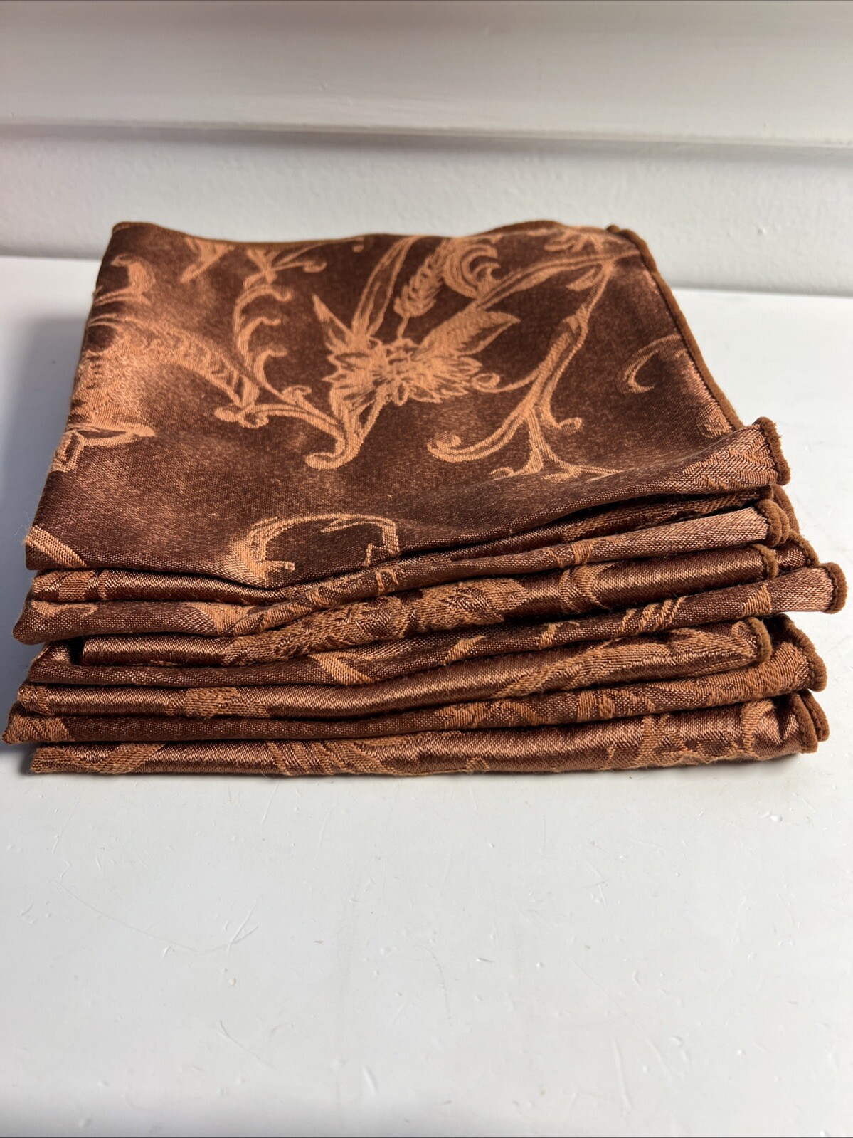Vintage Set 8 Paisley Leaf Napkin Fall Gold Brown Cranberry or Gingerbread
