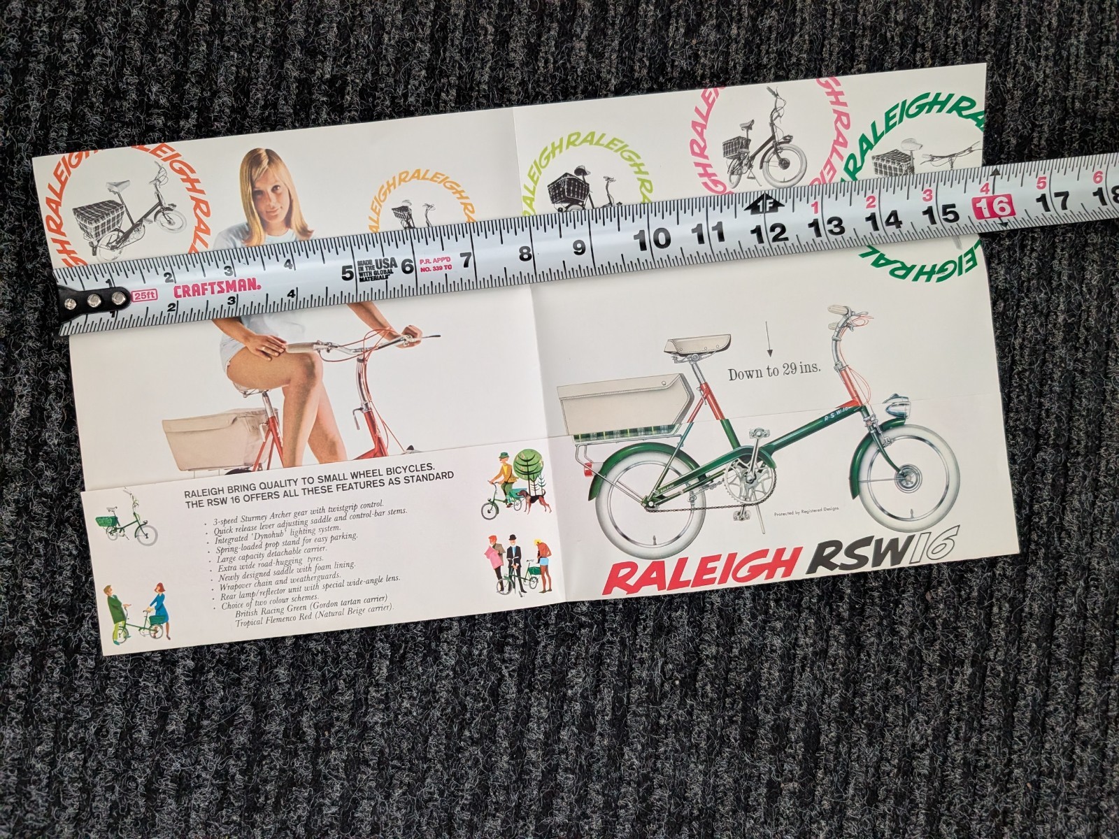 RALEIGH 1960's RSW16 Bicycle Catalog / Brochure ~ Original Vintage