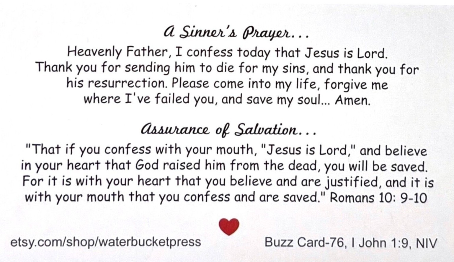 Pocket Prayer Cards, Bible Scripture Cards, A Sinner's Prayer Romans 10:9