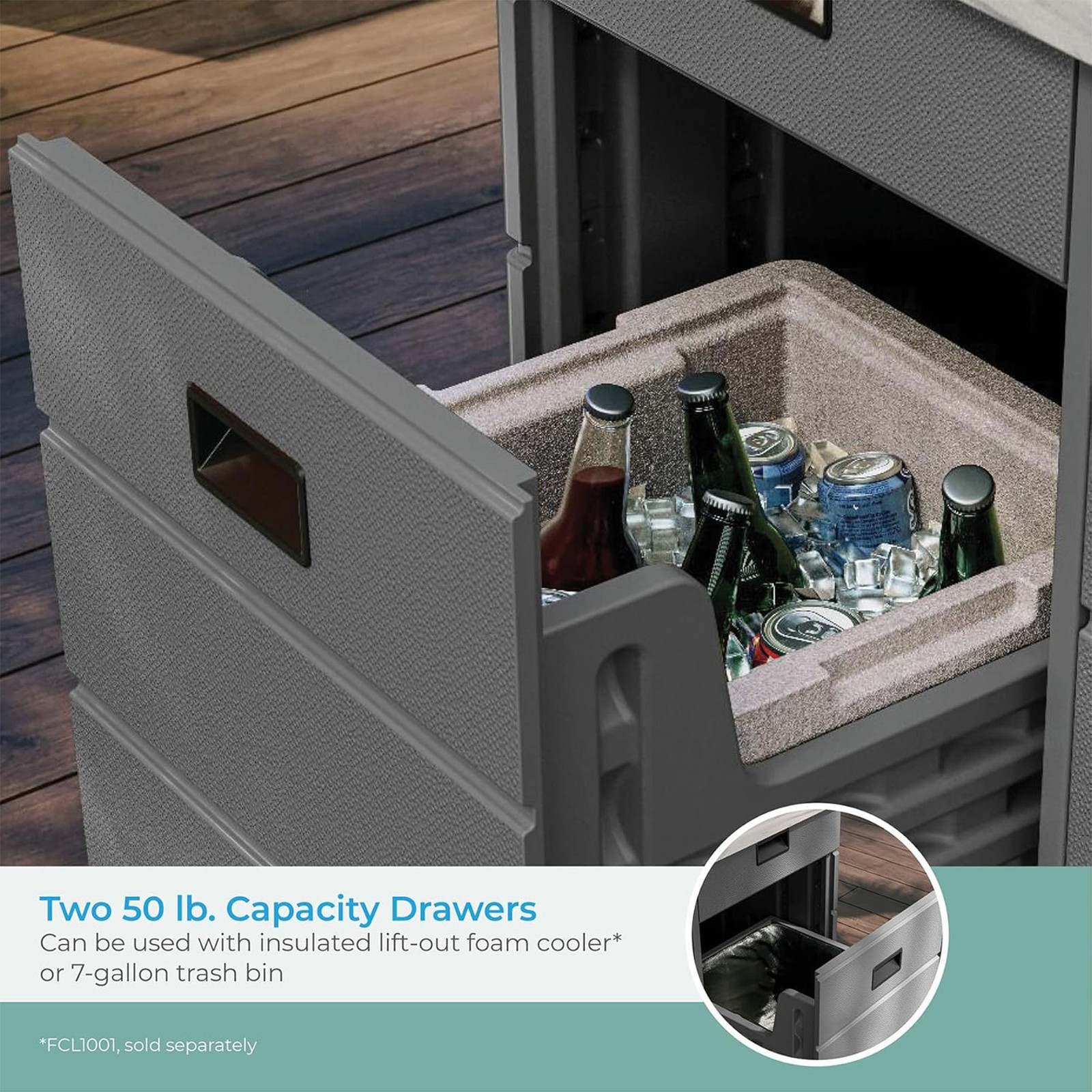 Suncast Backyard Oasis Entertainment Bar with Pull-Out Drawers & Shelves, Marble