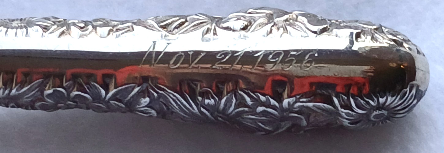 S Kirk and Son Repousse sterling silver stainless handle fish knife 10 3/8" Mng