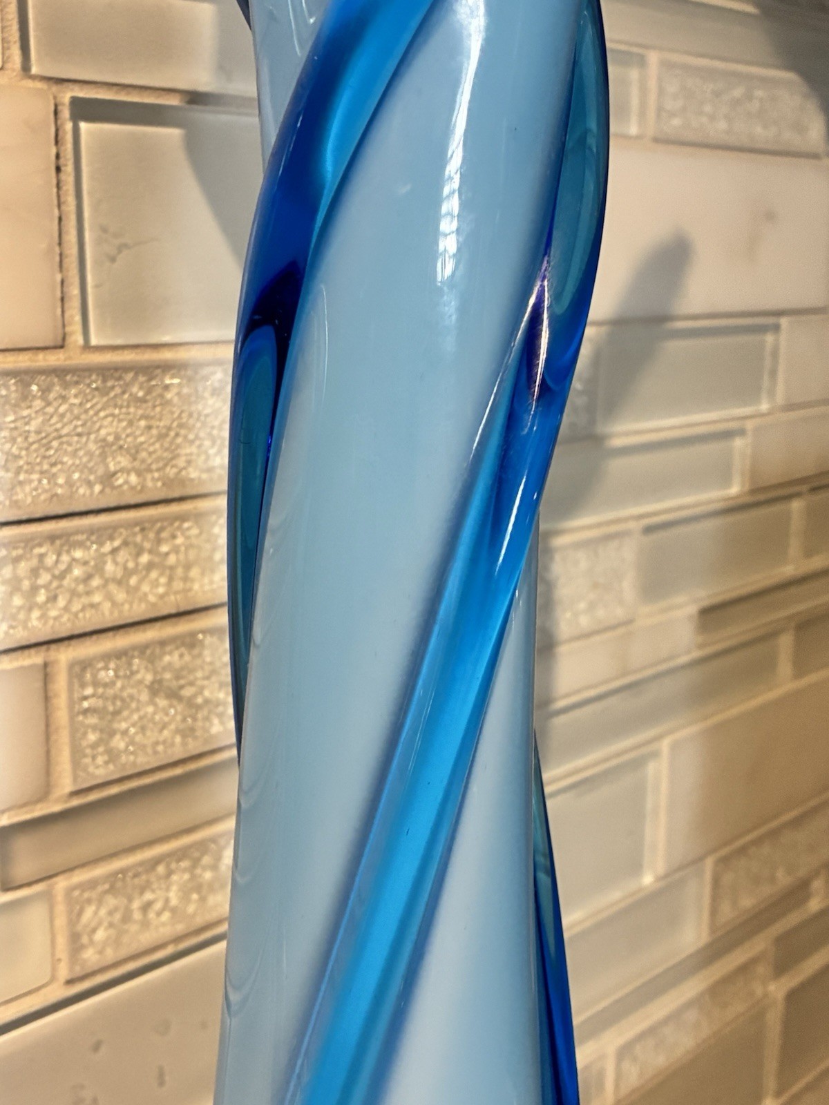 VTG TALL MURANO EMPOLI ALROSE BLUE GLASS VASE CRISTALLERIA FRATELLI BETTI 20”